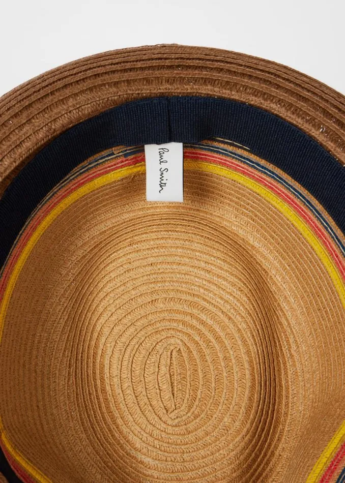 Mens Paul Smith Hats and Gloves Tan 039Artist Stripe039 Raffia Trilby Hat Mens Paul Smith Hats and Gloves Tan 039Artist Stripe039 Raffia Trilby Hat