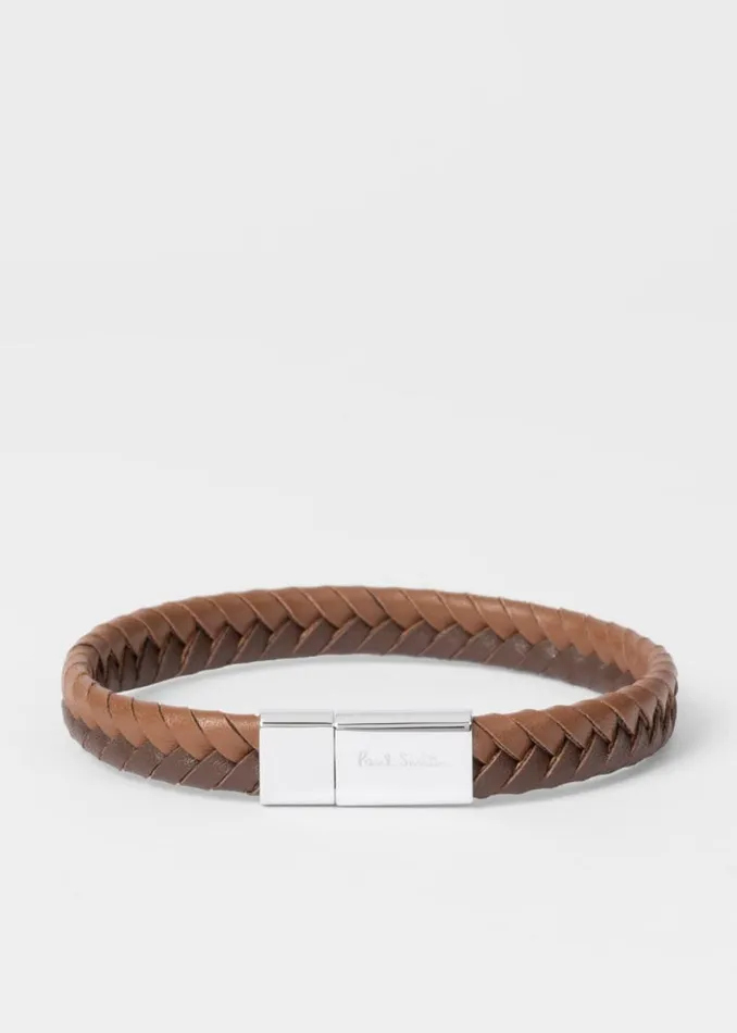 Mens Paul Smith Jewellery and Keyrings TwoTone Brown Braided Leather Bracelet