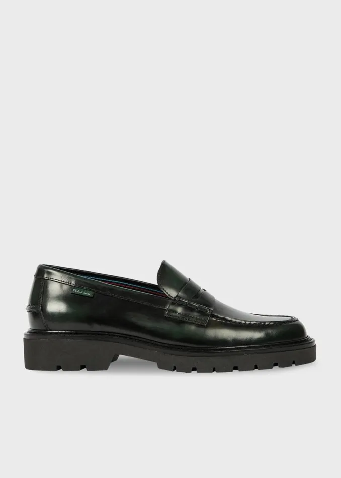 Mens Paul Smith Loafers Dark Green Leather 039Bolzano Loafers
