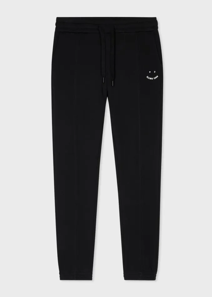 Mens Paul Smith Pants Black 039Happy039 Embroidery Sweatpants Mens Paul Smith Pants Black 039Happy039 Embroidery Sweatpants