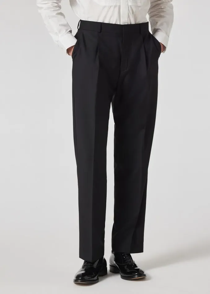 Mens Paul Smith Pants Black WoolMohair Pleated Trousers