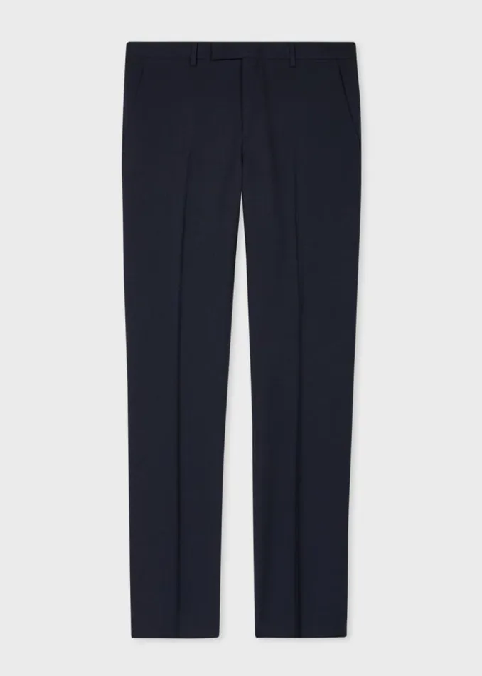 Mens Paul Smith Pants Dark Navy Straight Leg Wool Trousers