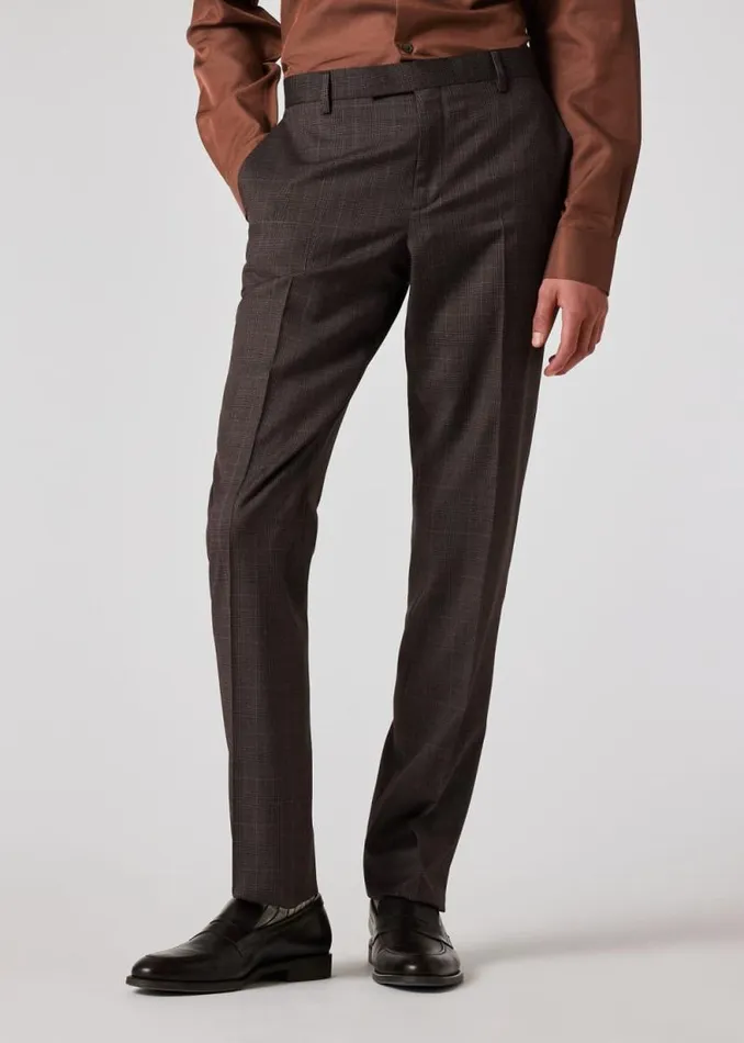Mens Paul Smith Pants Dusky Purple Check Wool Straight Leg Trousers