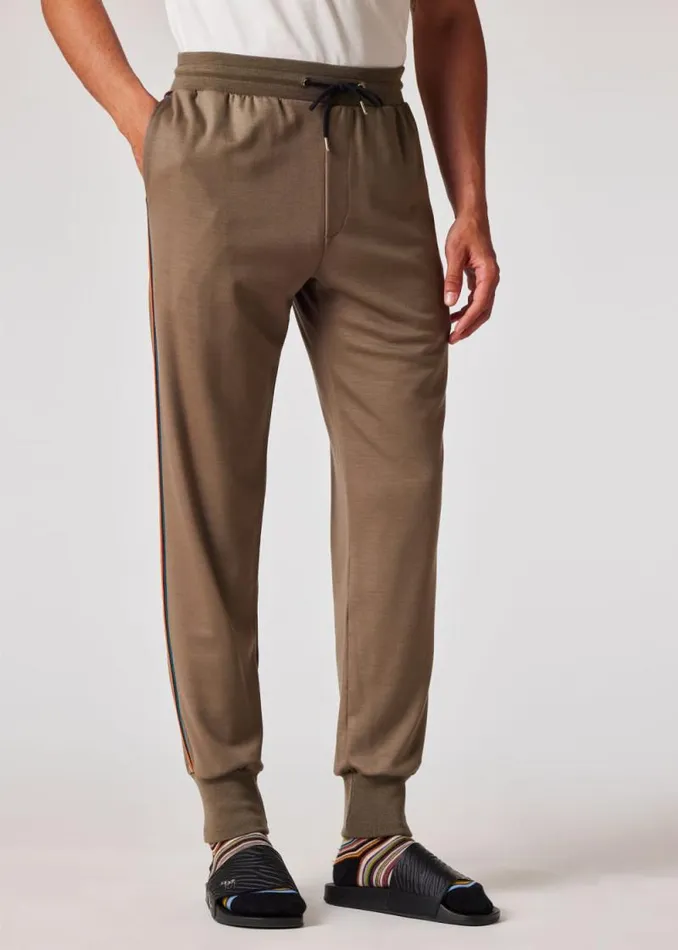 Mens Paul Smith Pants Khaki Washable Wool 039Signature Stripe039 Sweatpants