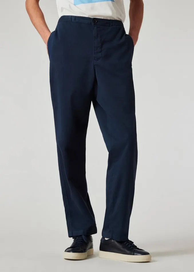 Mens Paul Smith Pants Navy CottonBlend Cavalry Twill Drawstring Trousers