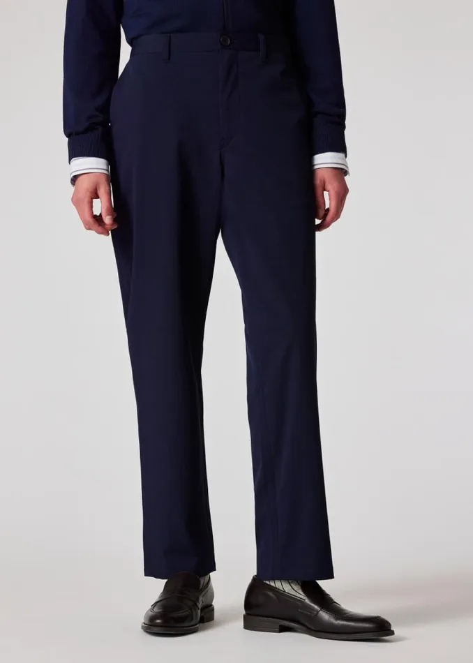 Mens Paul Smith Pants Navy LooseFit Seersucker Trousers