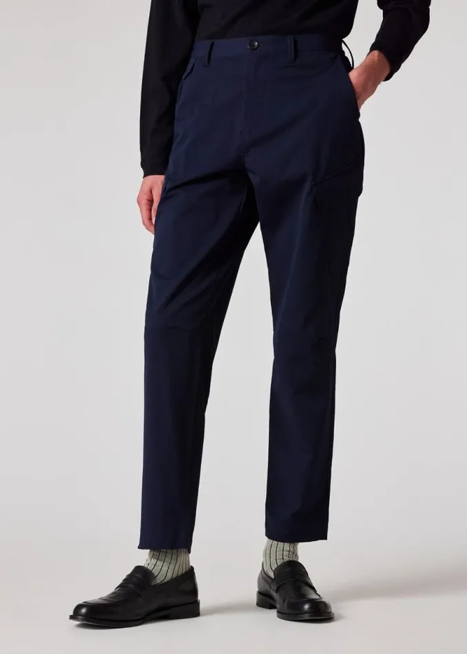 Mens Paul Smith Pants Navy Seersucker Cargo Trousers