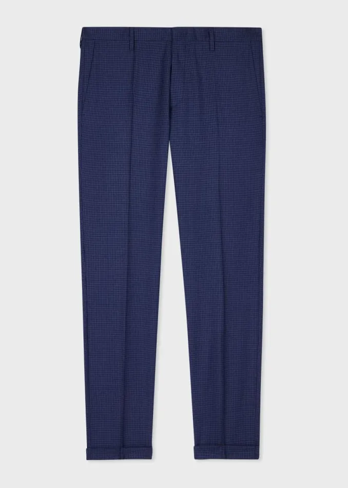 Mens Paul Smith Pants SlimFit Blue Gingham Wool Trousers Mens Paul Smith Pants SlimFit Blue Gingham Wool Trousers