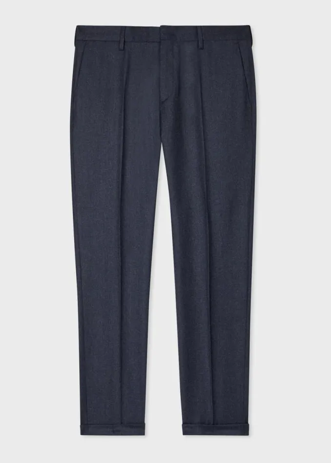 Mens Paul Smith Pants SlimFit Dark Blue Overdyed WoolCashmere Flannel Trousers Mens Paul Smith Pants SlimFit Dark Blue Overdyed WoolCashmere Flannel Trousers