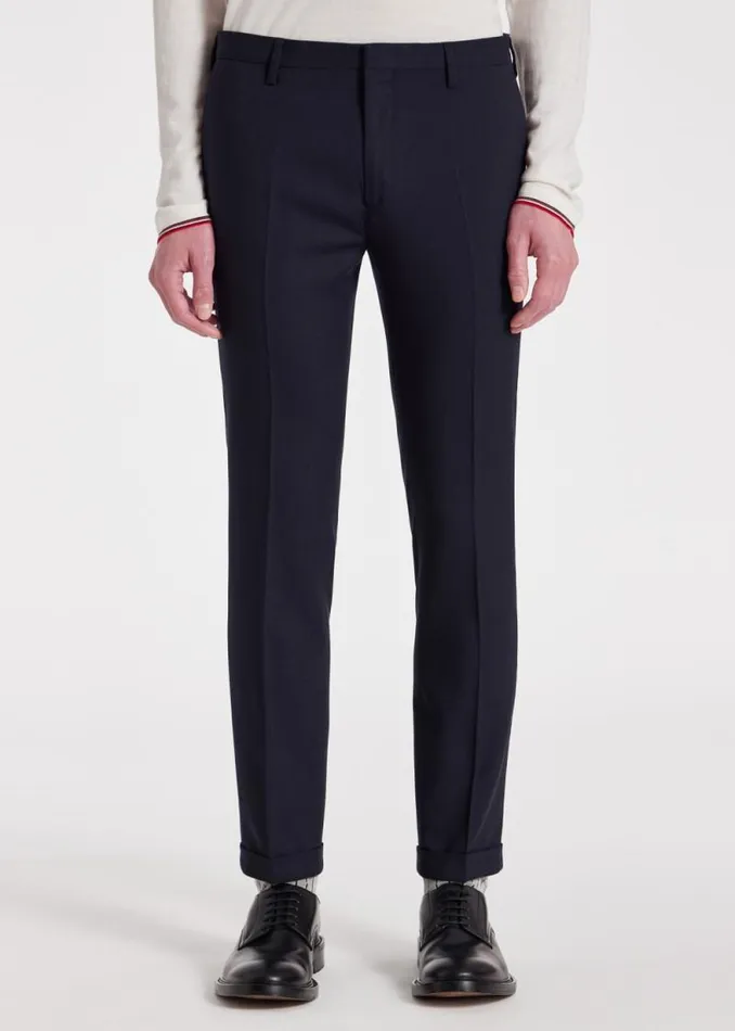 Mens Paul Smith Pants SlimFit Navy Wool Nep Trousers