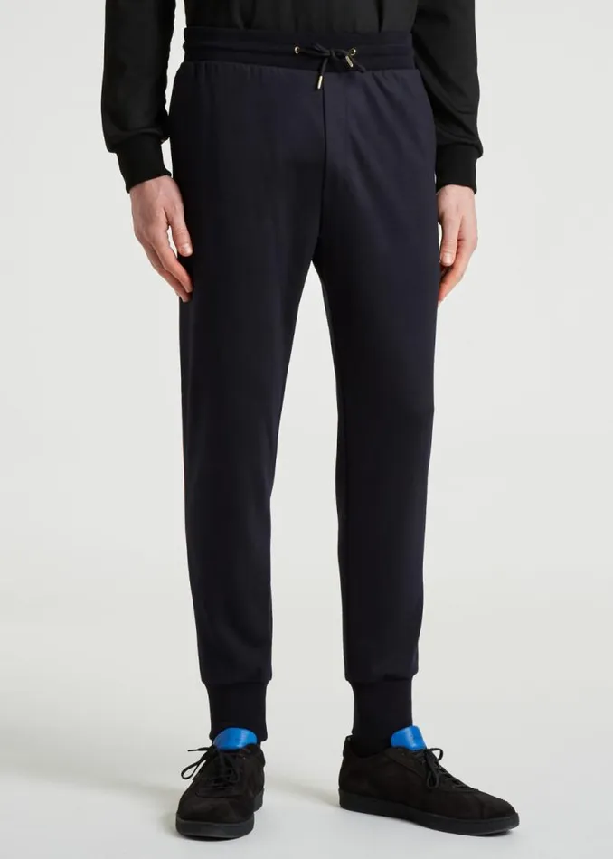 Mens Paul Smith Pants TaperedFit Navy Washable Wool 039Signature Stripe039 Sweatpants