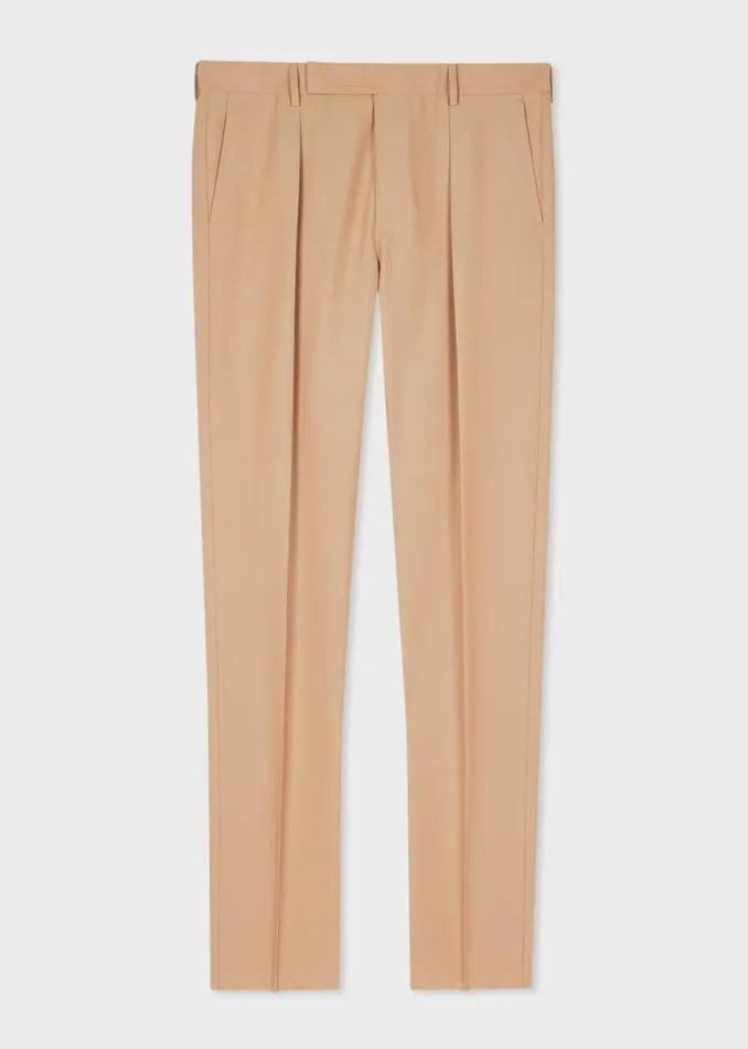 Mens Paul Smith Pants TaperedFit Tan WoolCotton Pleated Trousers Mens Paul Smith Pants TaperedFit Tan WoolCotton Pleated Trousers