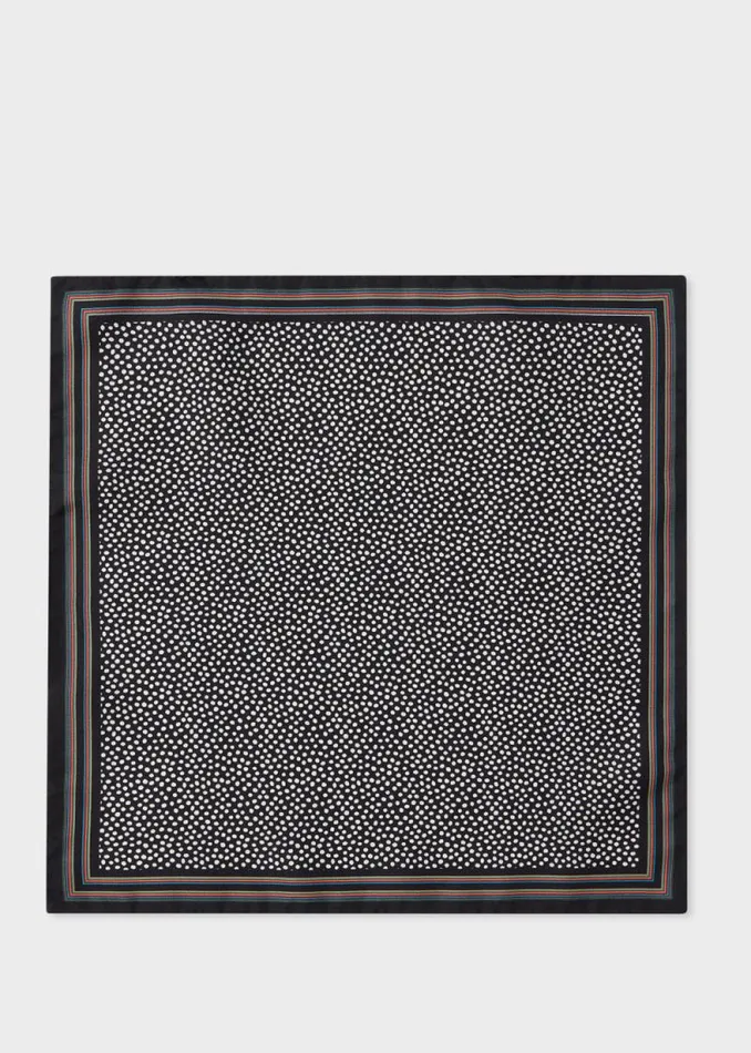 Mens Paul Smith Pocket Squares Black Polka Dot And 039Signature Stripe039 Trim Pocket Square