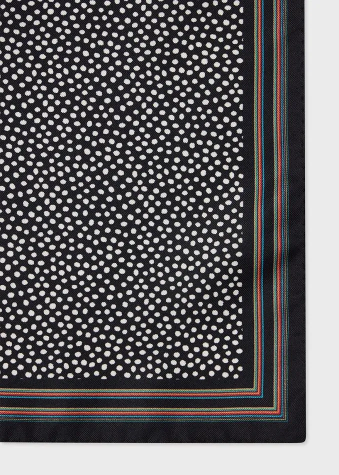 Mens Paul Smith Pocket Squares Black Polka Dot And 039Signature Stripe039 Trim Pocket Square Mens Paul Smith Pocket Squares Black Polka Dot And 039Signature Stripe039 Trim Pocket Square