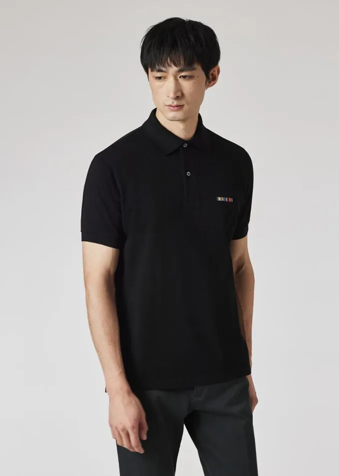 Mens Paul Smith Polo Shirts Black 039Signature Stripe039 Logo Cotton Polo Shirt