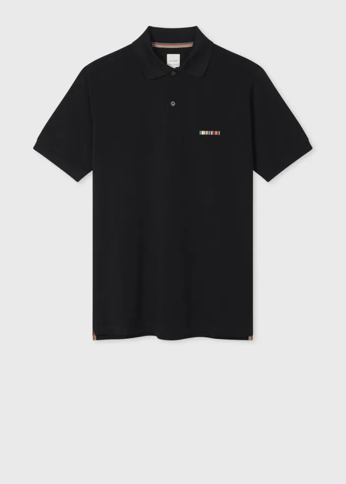 Mens Paul Smith Polo Shirts Black 039Signature Stripe039 Logo Cotton Polo Shirt