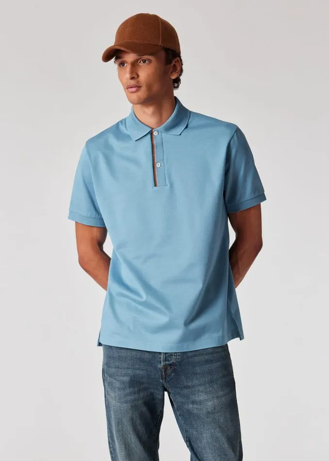 Mens Paul Smith Polo Shirts Blue 039Signature Stripe039 Trim Polo Shirt