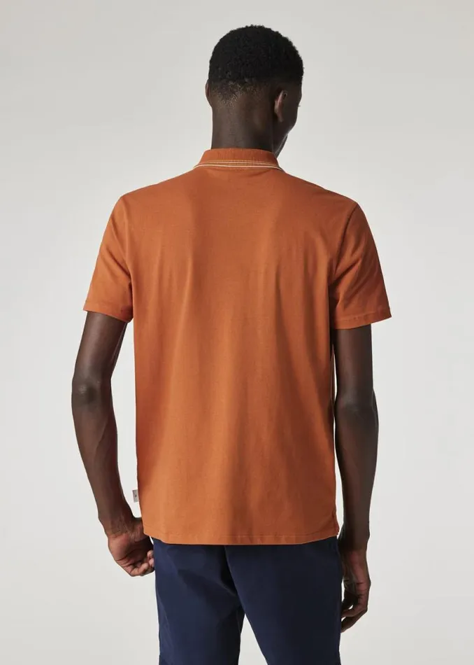Mens Paul Smith Polo Shirts Burnt Orange Zip Neck StretchCotton Polo Shirt