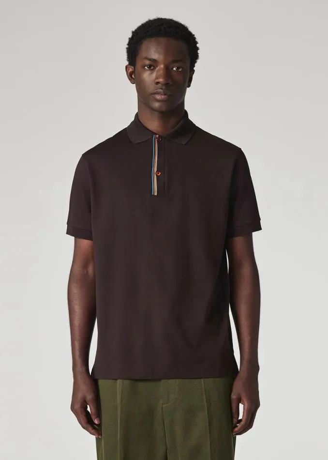 Mens Paul Smith Polo Shirts Dark Brown 039Signature Stripe039 Trim Polo Shirt