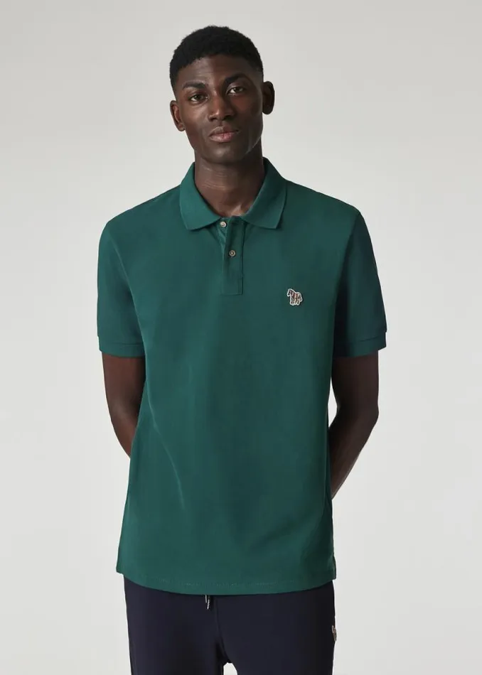 Mens Paul Smith Polo Shirts Dark Green Organic Cotton Zebra Polo Shirt