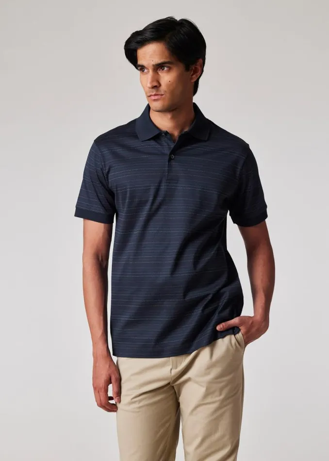 Mens Paul Smith Polo Shirts Dark Navy DotStripe Cotton Polo Shirt