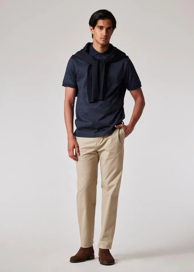 Mens Paul Smith Polo Shirts Dark Navy DotStripe Cotton Polo Shirt