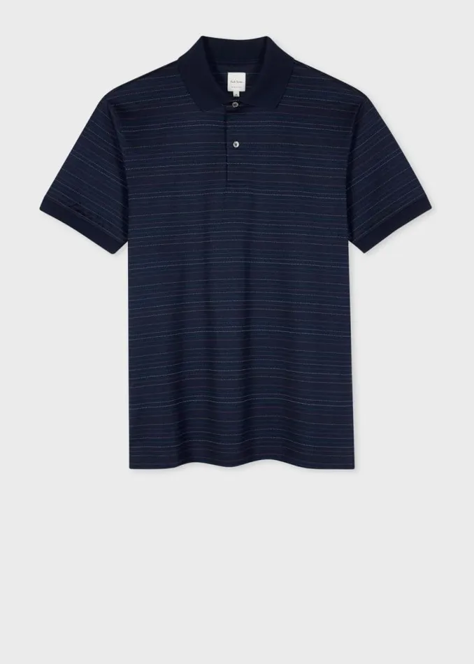 Mens Paul Smith Polo Shirts Dark Navy DotStripe Cotton Polo Shirt