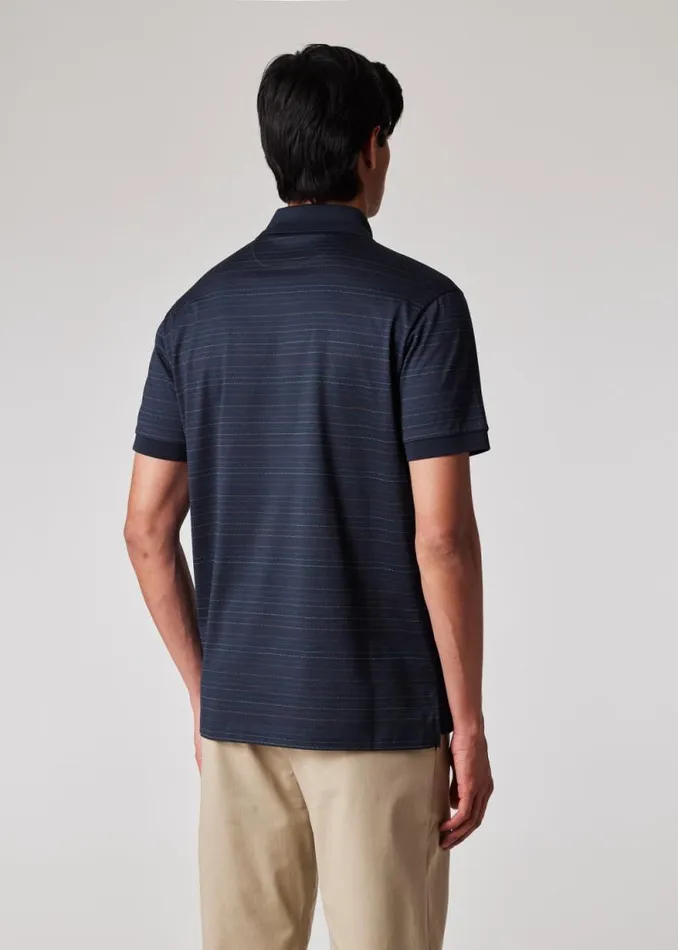 Mens Paul Smith Polo Shirts Dark Navy DotStripe Cotton Polo Shirt