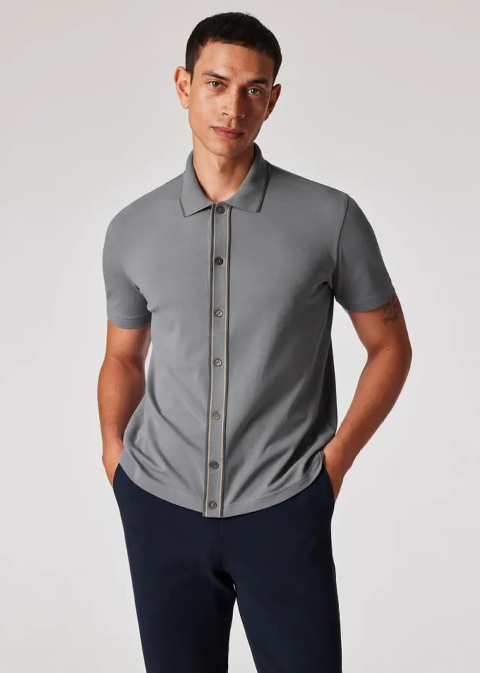 Mens Paul Smith Polo Shirts Grey StretchCotton Polo Shirt With TwoTone Tipping Mens Paul Smith Polo Shirts Grey StretchCotton Polo Shirt With TwoTone Tipping