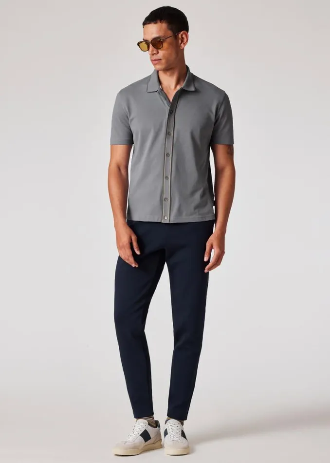 Mens Paul Smith Polo Shirts Grey StretchCotton Polo Shirt With TwoTone Tipping