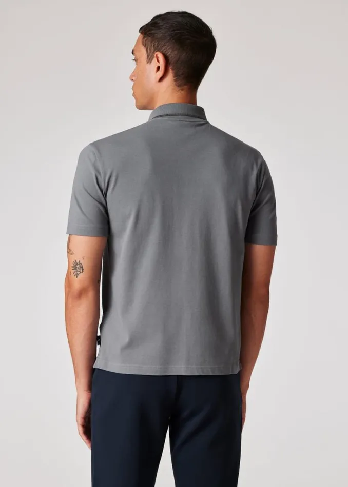 Mens Paul Smith Polo Shirts Grey StretchCotton Polo Shirt With TwoTone Tipping