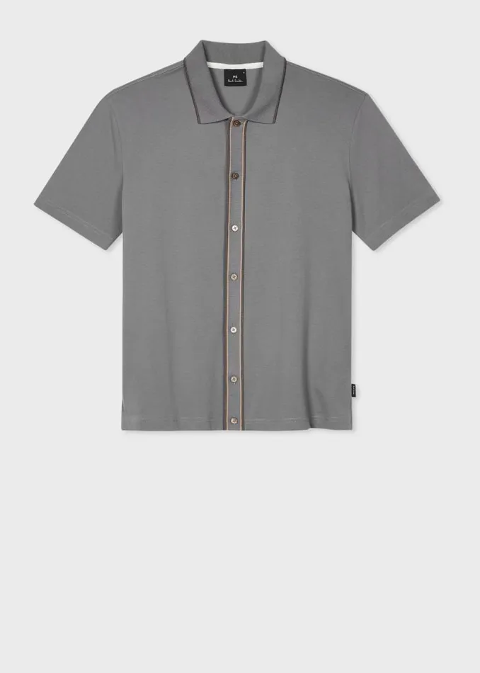 Mens Paul Smith Polo Shirts Grey StretchCotton Polo Shirt With TwoTone Tipping