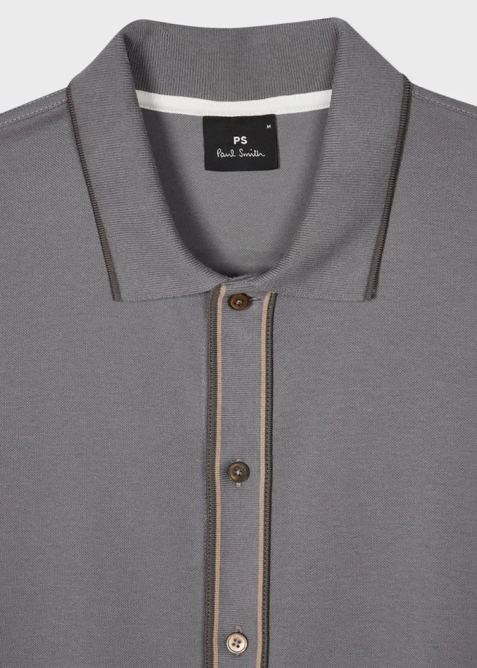 Mens Paul Smith Polo Shirts Grey StretchCotton Polo Shirt With TwoTone Tipping