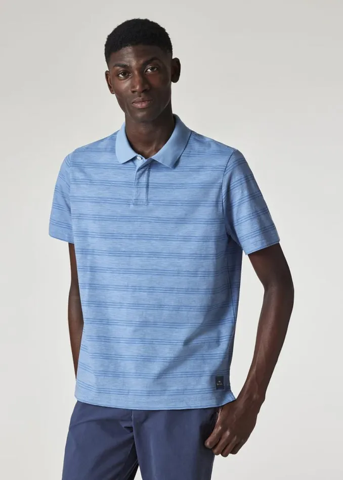 Mens Paul Smith Polo Shirts Light Blue Marl Stripe Polo Shirt