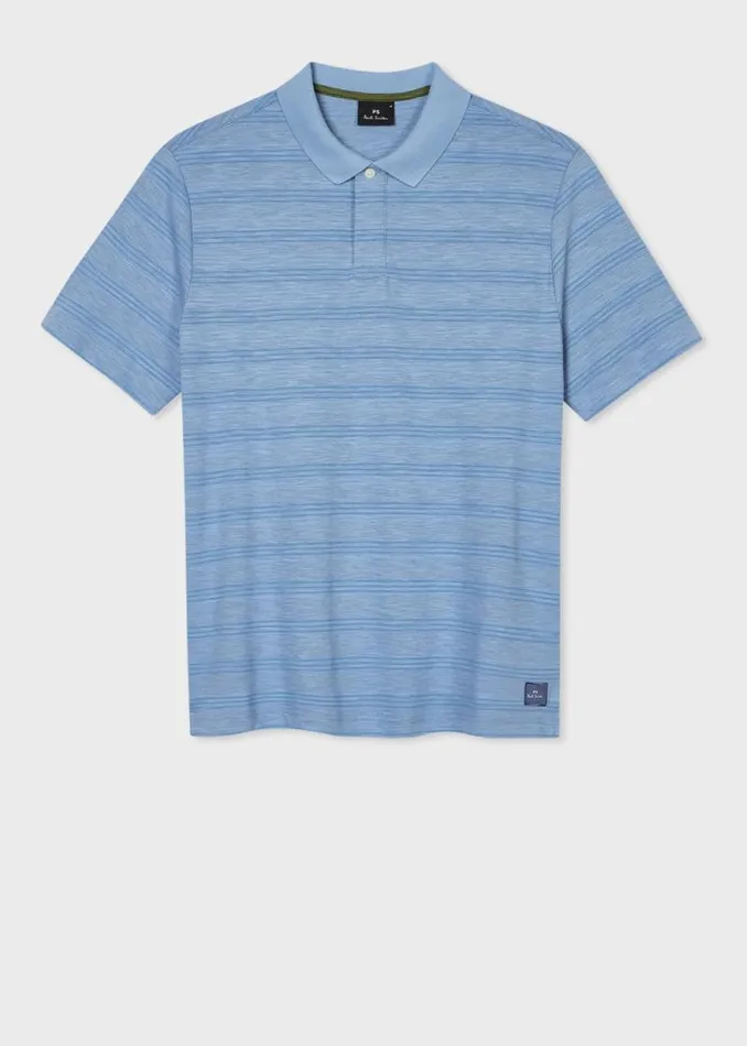 Mens Paul Smith Polo Shirts Light Blue Marl Stripe Polo Shirt