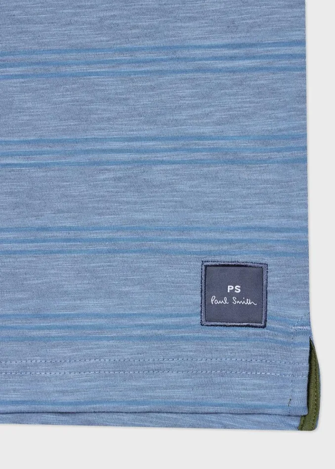 Mens Paul Smith Polo Shirts Light Blue Marl Stripe Polo Shirt