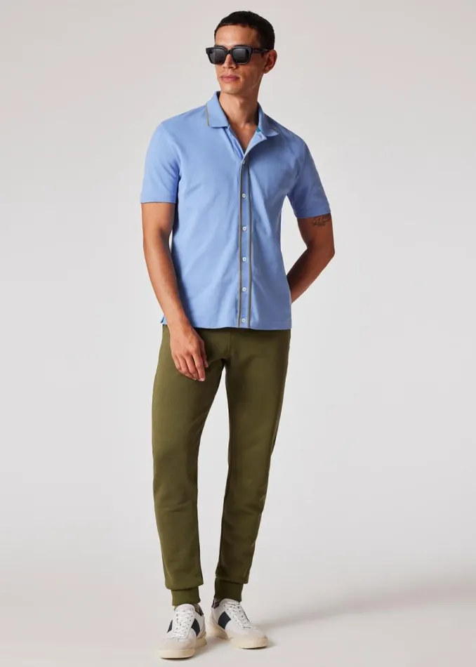 Mens Paul Smith Polo Shirts Light Blue StretchCotton Polo Shirt With Tipping