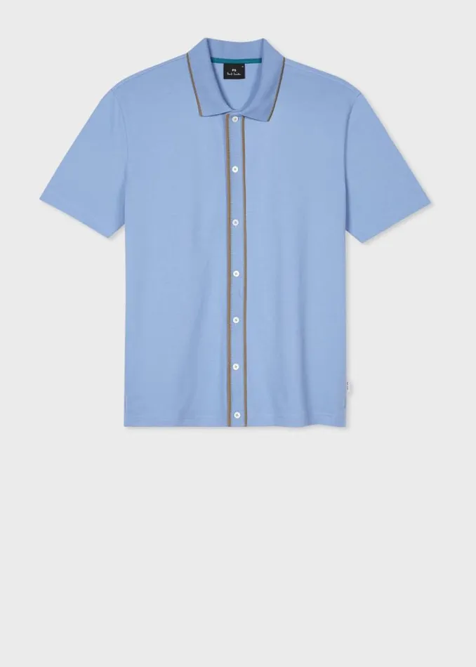 Mens Paul Smith Polo Shirts Light Blue StretchCotton Polo Shirt With Tipping
