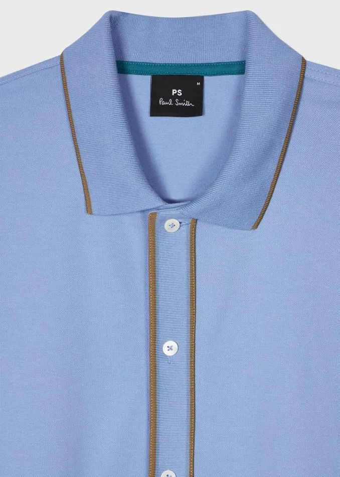 Mens Paul Smith Polo Shirts Light Blue StretchCotton Polo Shirt With Tipping