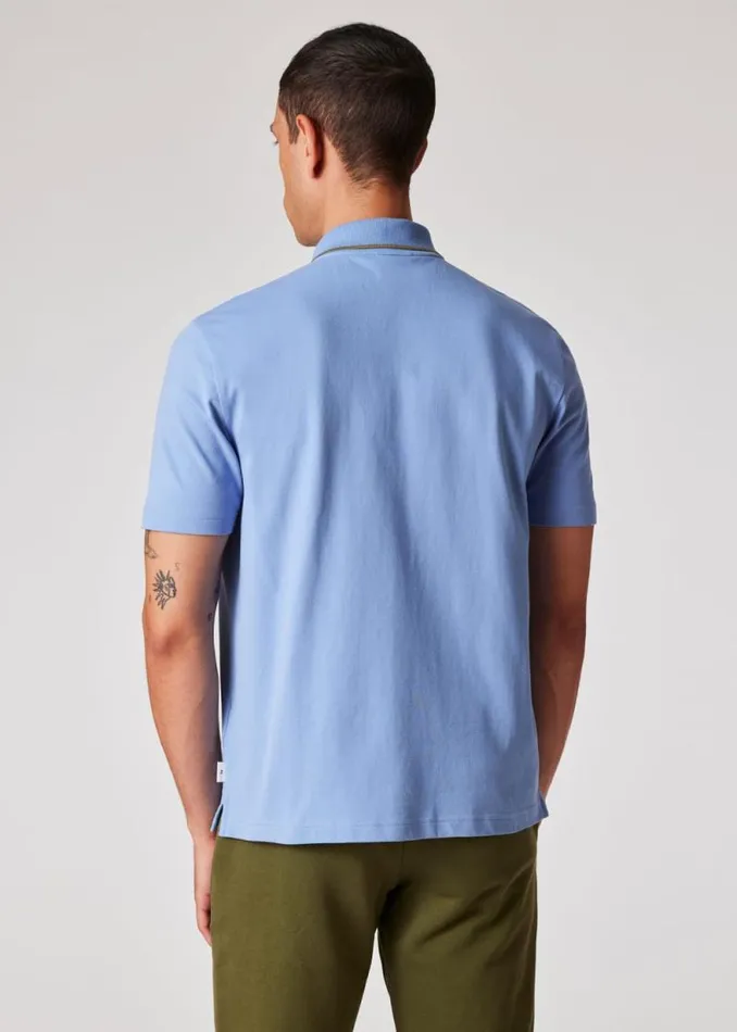 Mens Paul Smith Polo Shirts Light Blue StretchCotton Polo Shirt With Tipping