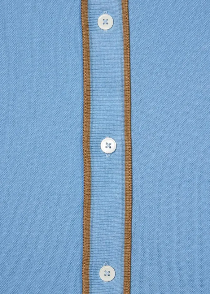 Mens Paul Smith Polo Shirts Light Blue StretchCotton Polo Shirt With Tipping