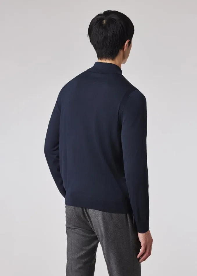 Mens Paul Smith Polo Shirts Navy Merino Wool LongSleeve Polo Shirt