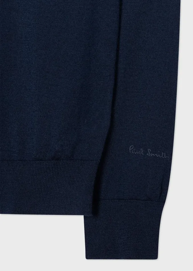 Mens Paul Smith Polo Shirts Navy Merino Wool LongSleeve Polo Shirt