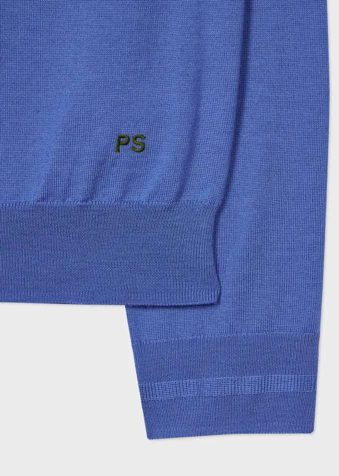 Mens Paul Smith Polo Shirts Powder Blue Merino Wool Polo Sweater