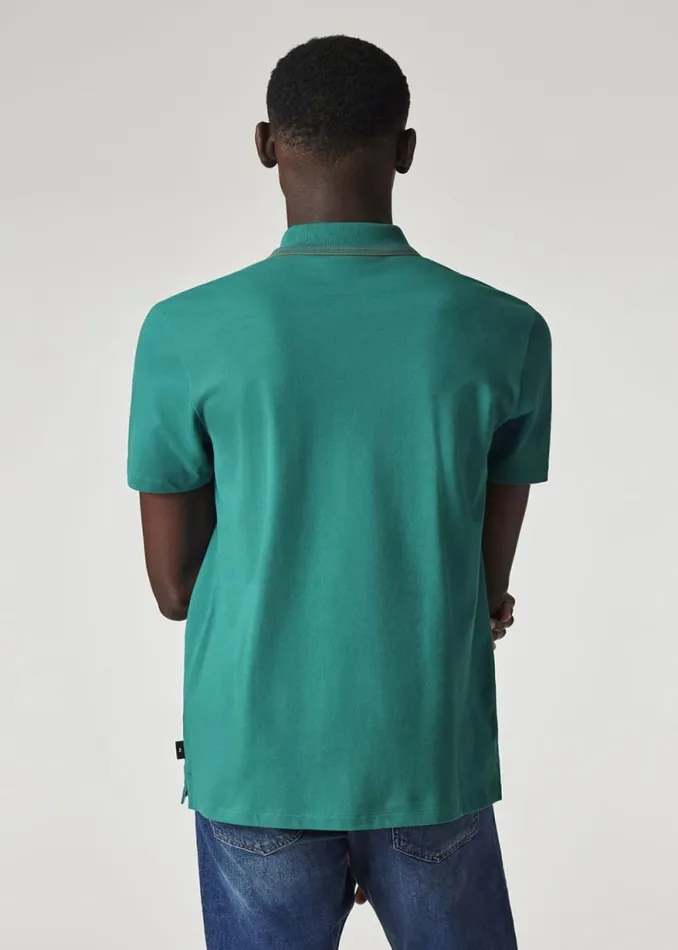 Mens Paul Smith Polo Shirts Teal Zip Neck StretchCotton Polo Shirt