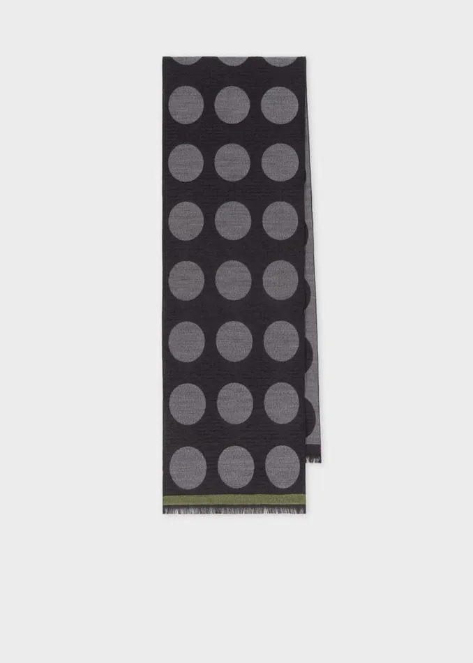 Mens Paul Smith Scarves Black And Grey Virgin WoolBlend Jacquard Spot Scarf