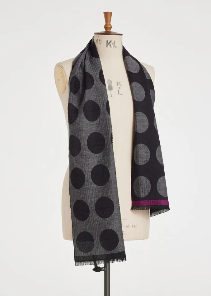 Mens Paul Smith Scarves Black And Grey Virgin WoolBlend Jacquard Spot Scarf Mens Paul Smith Scarves Black And Grey Virgin WoolBlend Jacquard Spot Scarf