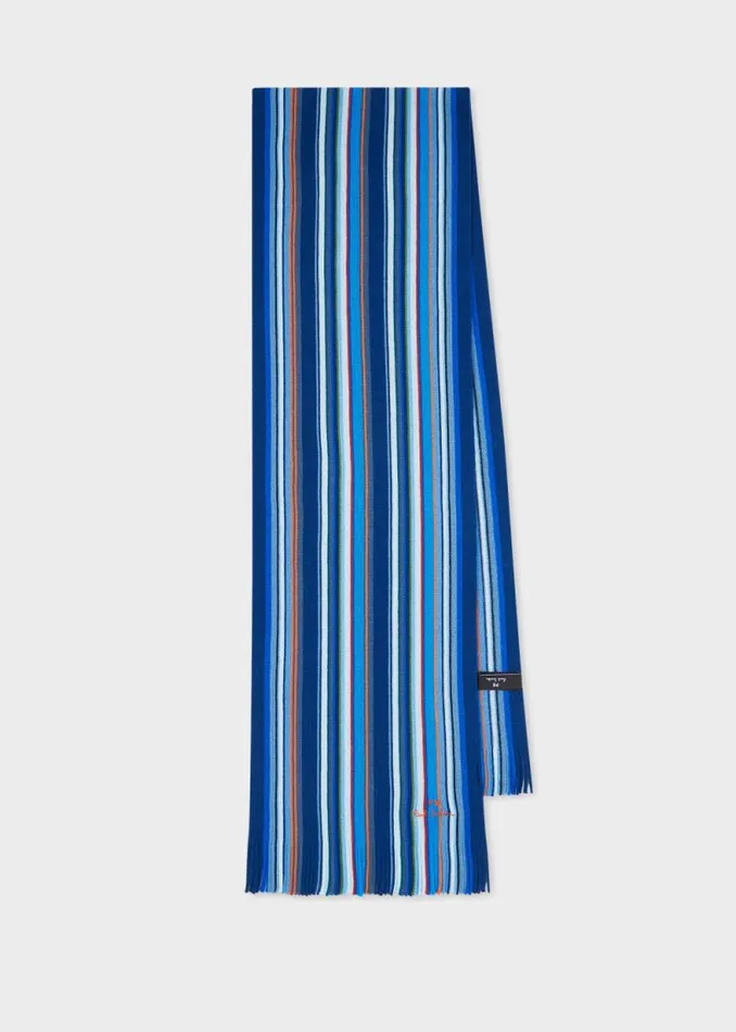 Mens Paul Smith Scarves Blue Multicolour Stripe Scarf