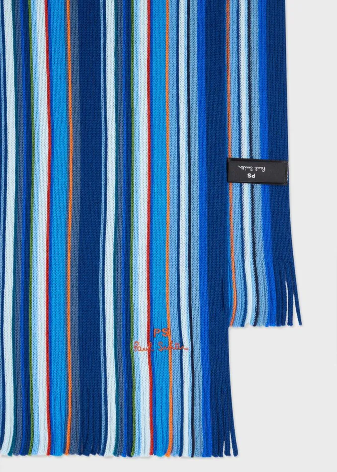 Mens Paul Smith Scarves Blue Multicolour Stripe Scarf