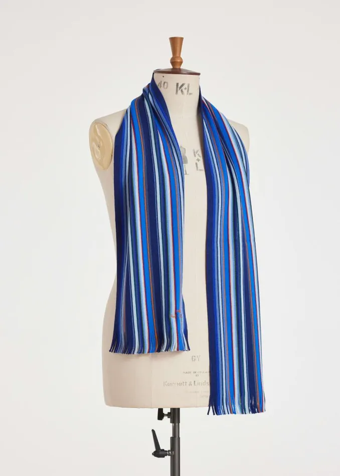 Mens Paul Smith Scarves Blue Multicolour Stripe Scarf